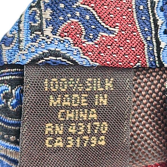 Tasso Elba Men’s Neck Tie 100% Silk Red with Multicolor Paisley Pattern Print - Picture 6 of 7